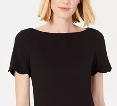 Vestido de crepe recortado feminino Kasper, preto, tamanho 10