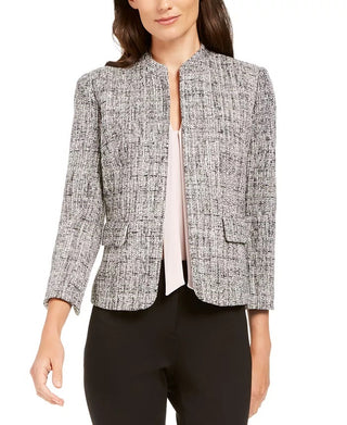 Jaqueta feminina Anne Klein Tweed com gola mandarim, preta, tamanho 8