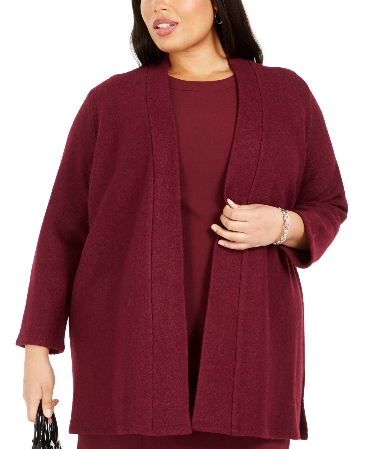 Cardigan Kasper Feminino Plus Frente Aberta Vermelho Tamanho 1X