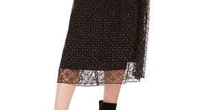 Saia midi com sobreposição de renda Bar III feminina, preta, tamanho pequeno