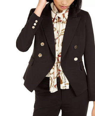 Jaqueta feminina Bar III com abotoamento duplo, preta, tamanho 2