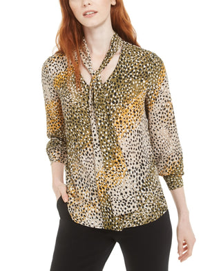 Blusa feminina estampada com amarração no pescoço Bar III, verde, tamanho pequeno