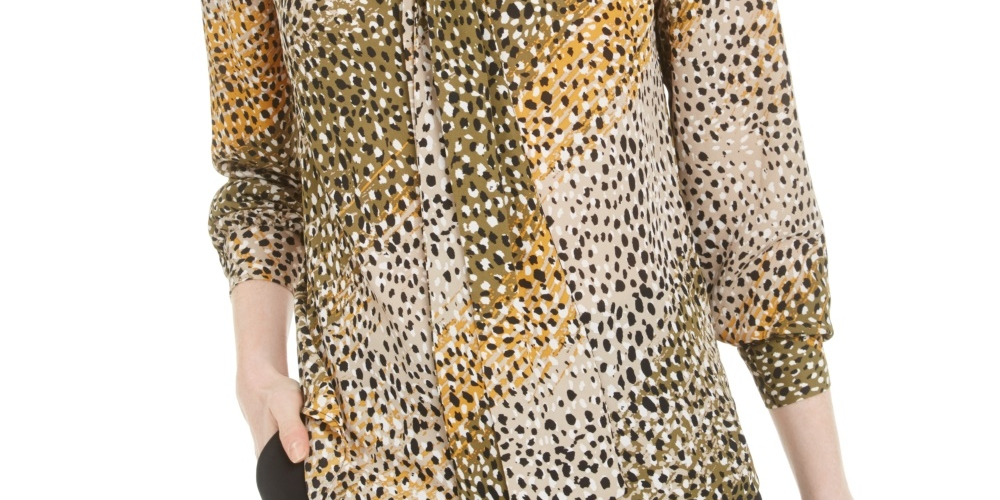 Blusa feminina estampada com amarração no pescoço Bar III, verde, tamanho pequeno