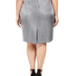Saia lápis metálica plus size Kasper feminina, tamanho pequeno, prata