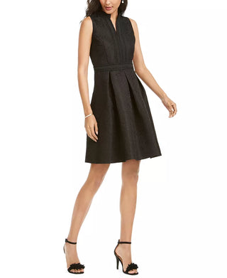 Vestido feminino bordado em linha A Pappagallo, preto, tamanho 12