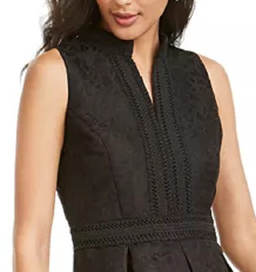 Vestido feminino bordado em linha A Pappagallo, preto, tamanho 12