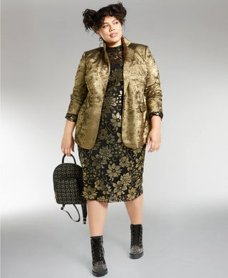 Blazer feminino Bar III, moderno, plus size, metálico, com um botão, dourado, tamanho 18W