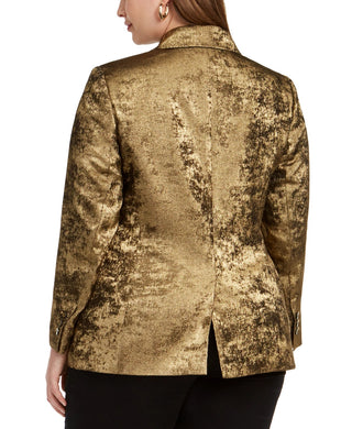 Blazer feminino Bar III, moderno, plus size, metálico, com um botão, dourado, tamanho 18W