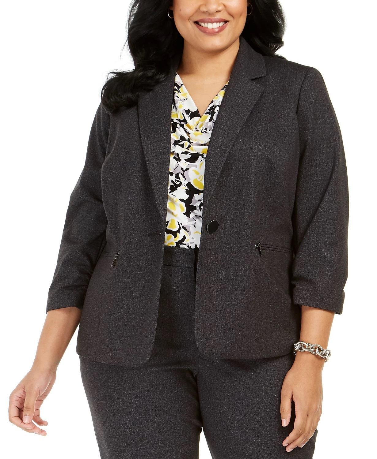 Blazer feminino Kasper com zíper para usar no trabalho, jaqueta, carvão, tamanho 22W
