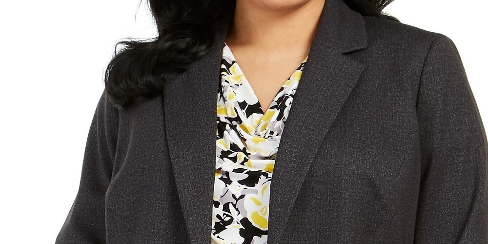 Blazer feminino Kasper com zíper para usar no trabalho, jaqueta, carvão, tamanho 22W