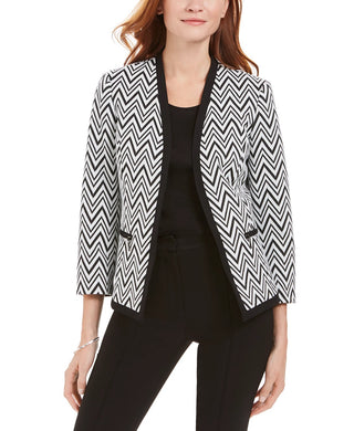 Kasper Women's Petite Zig-Zag Jacquard Knit Jacket Charcoal Size 2 P