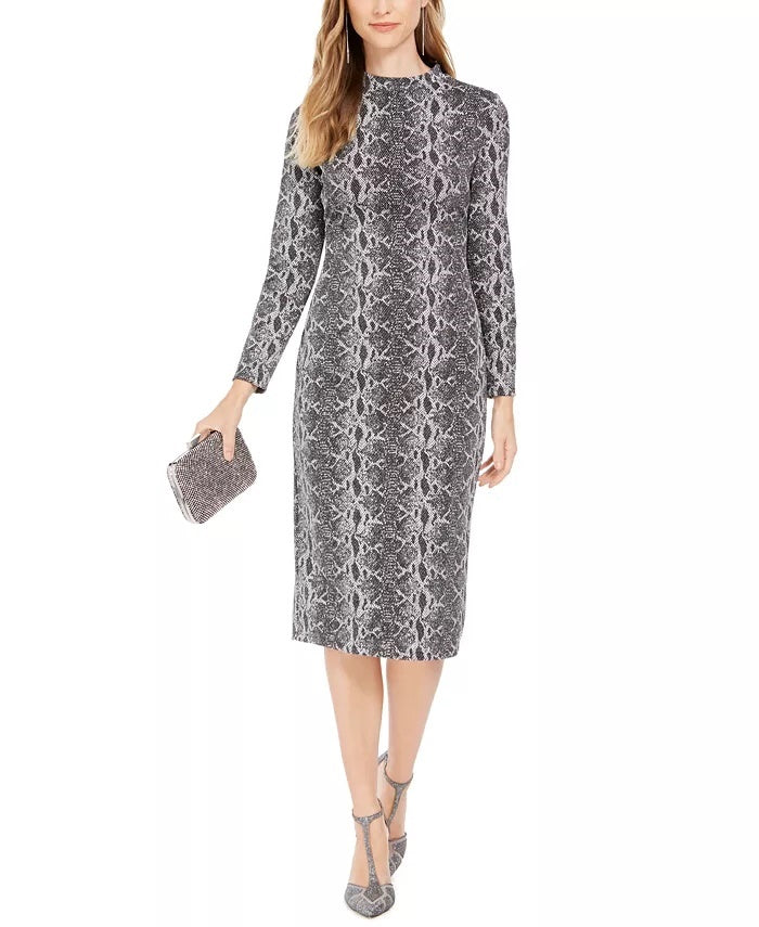 Vestido midi com bainha e estampa de cobra da INC International Concepts, cinza, tamanho 14