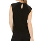 Blusa feminina Bar III com estampa de mídia mista e gola drapeada, preta, tamanho X-S