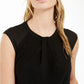 Blusa feminina Bar III com estampa de mídia mista e gola drapeada, preta, tamanho X-S