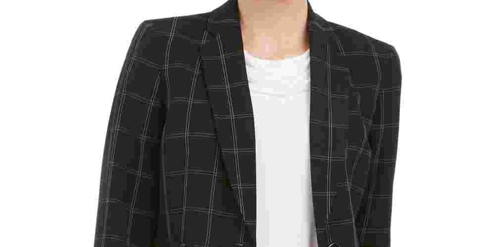 Blazer listrado feminino Kasper para usar no trabalho, jaqueta, carvão, tamanho 10P