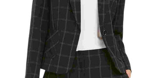 Blazer listrado feminino Kasper para usar no trabalho, jaqueta, carvão, tamanho 10P