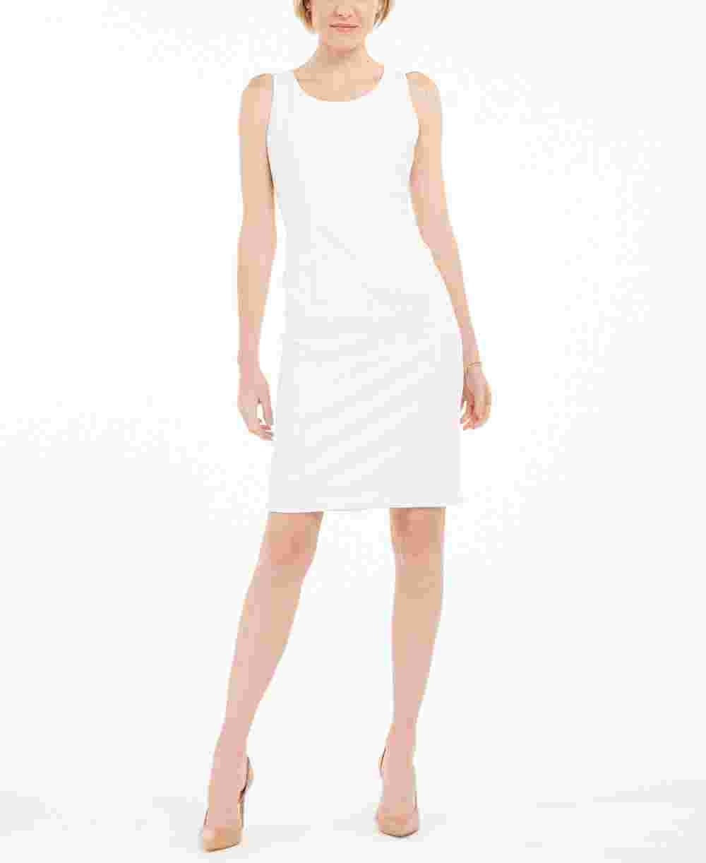 Vestido feminino Kasper texturizado com zíper, sem mangas, gola joia, branco, tamanho 10