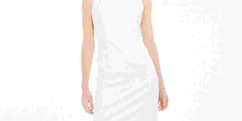 Vestido feminino Kasper texturizado com zíper, sem mangas, gola joia, branco, tamanho 10