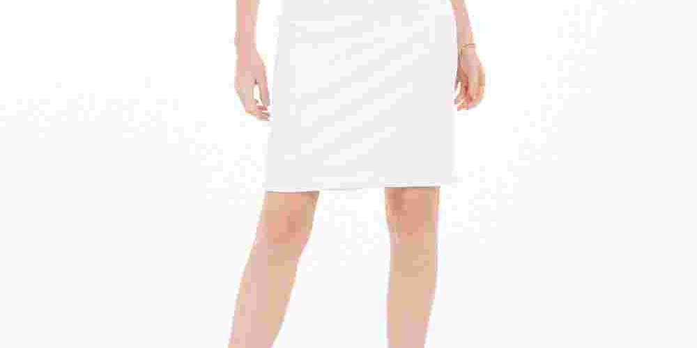 Vestido feminino Kasper texturizado com zíper, sem mangas, gola joia, branco, tamanho 10