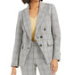 Blazer xadrez falso trespassado feminino Bar III, preto, tamanho 2