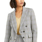 Blazer xadrez falso trespassado feminino Bar III, preto, tamanho 6
