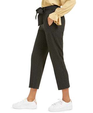 Calça feminina listrada com amarração na cintura Bar III, tamanho 6, cor carvão