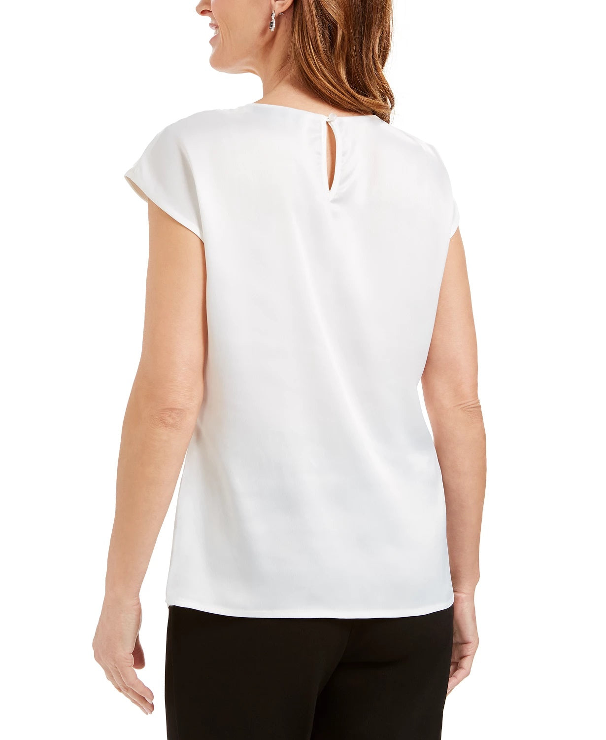 Blusa feminina Kasper com decote plissado e fenda, branca, tamanho extragrande