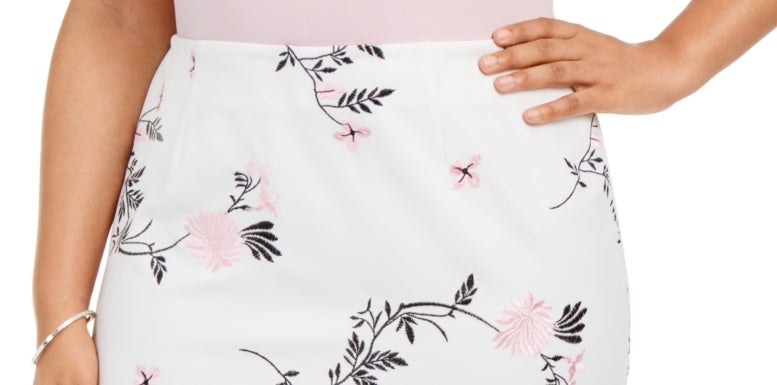 Saia floral bordada plus size Kasper feminina rosa tamanho pequeno