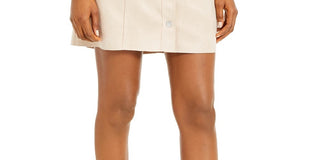 Minissaia feminina Bar III de camurça sintética com botões frontais, bege-cáqui, tamanho 14