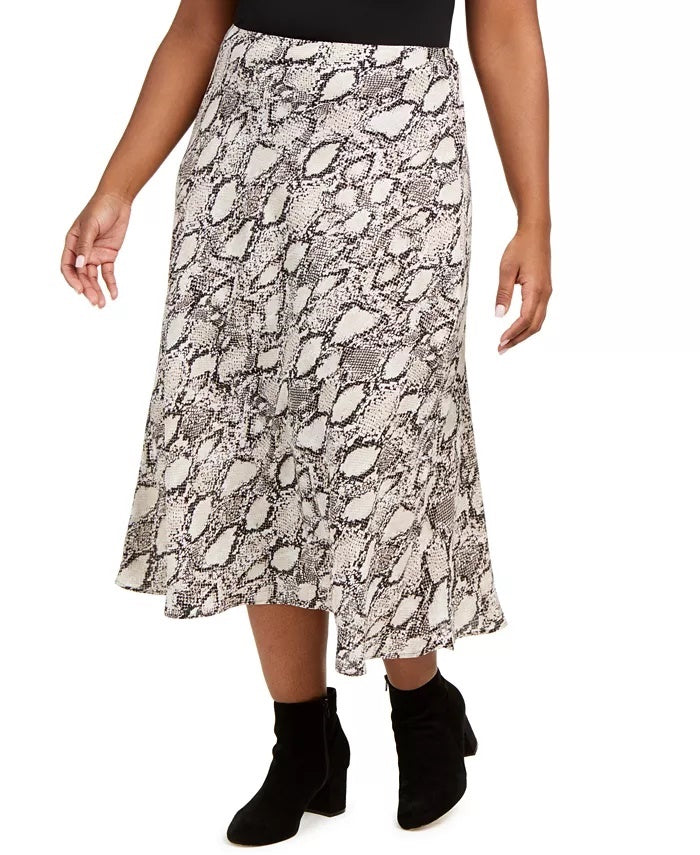 Saia midi feminina Bar III Plus com estampa de cobra, bege, tamanho 3X