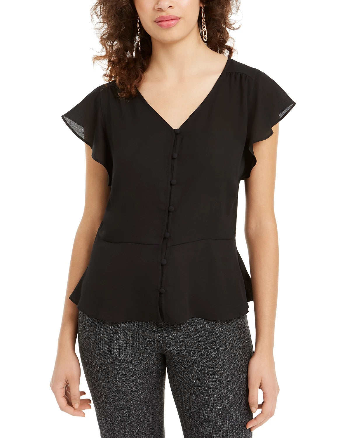Blusa peplum com botões falsos BCX Juniors, preta, tamanho pequeno