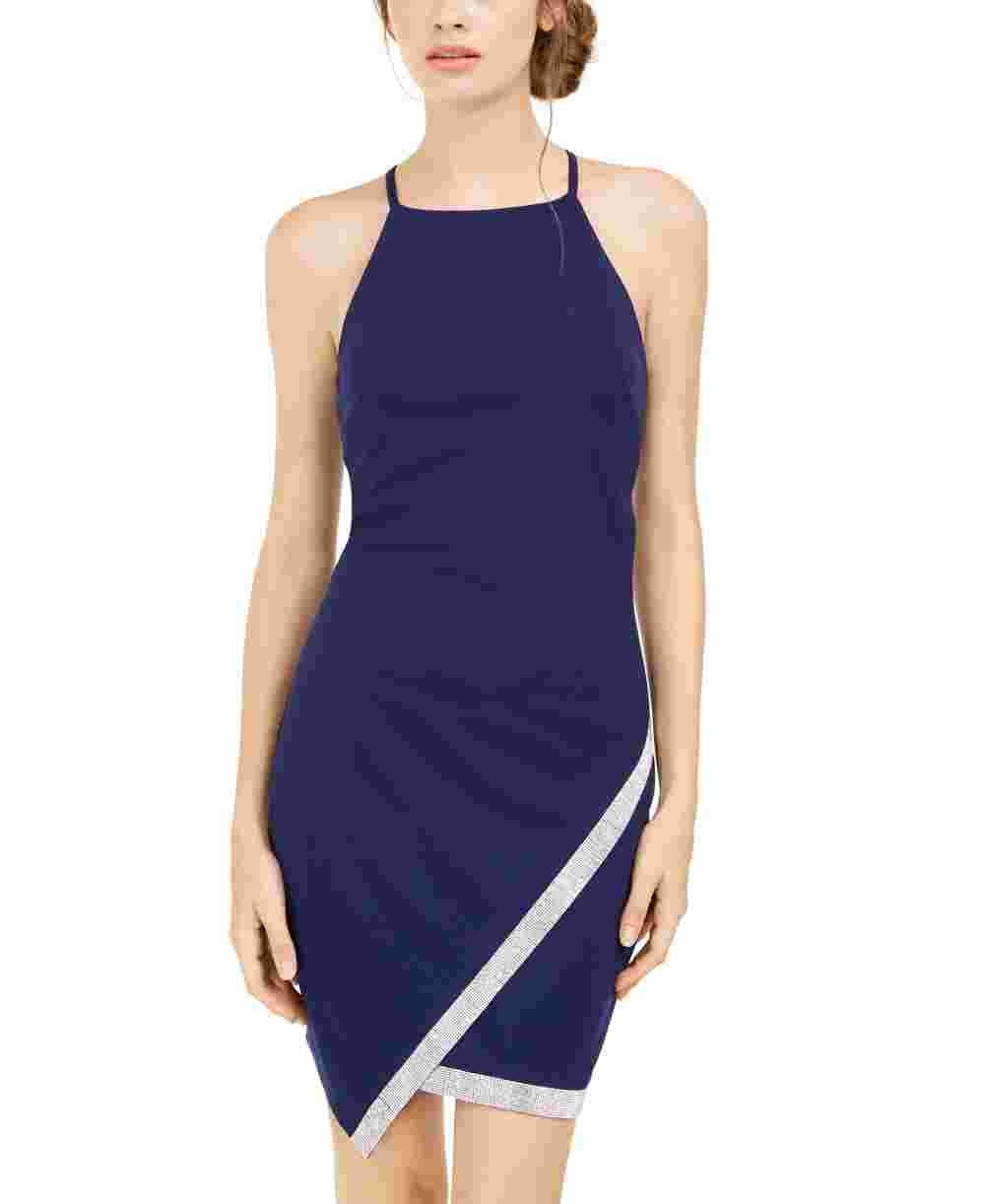 Vestido de coquetel curto sem mangas BCX feminino, azul, tamanho grande