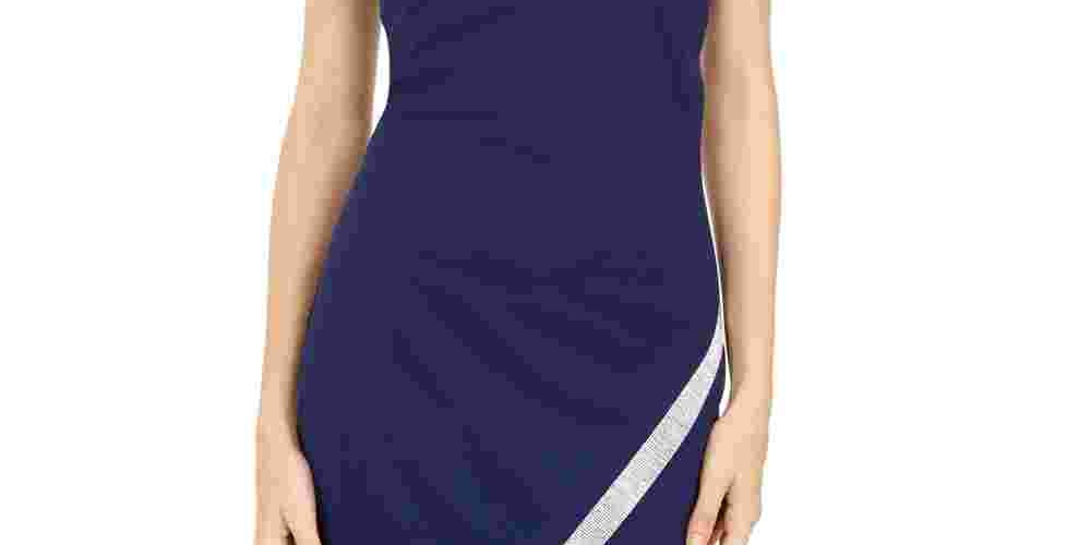 Vestido de coquetel curto sem mangas BCX feminino, azul, tamanho grande