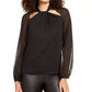 Blusa feminina Thalia Sodi com decote torcido, preta, tamanho médio