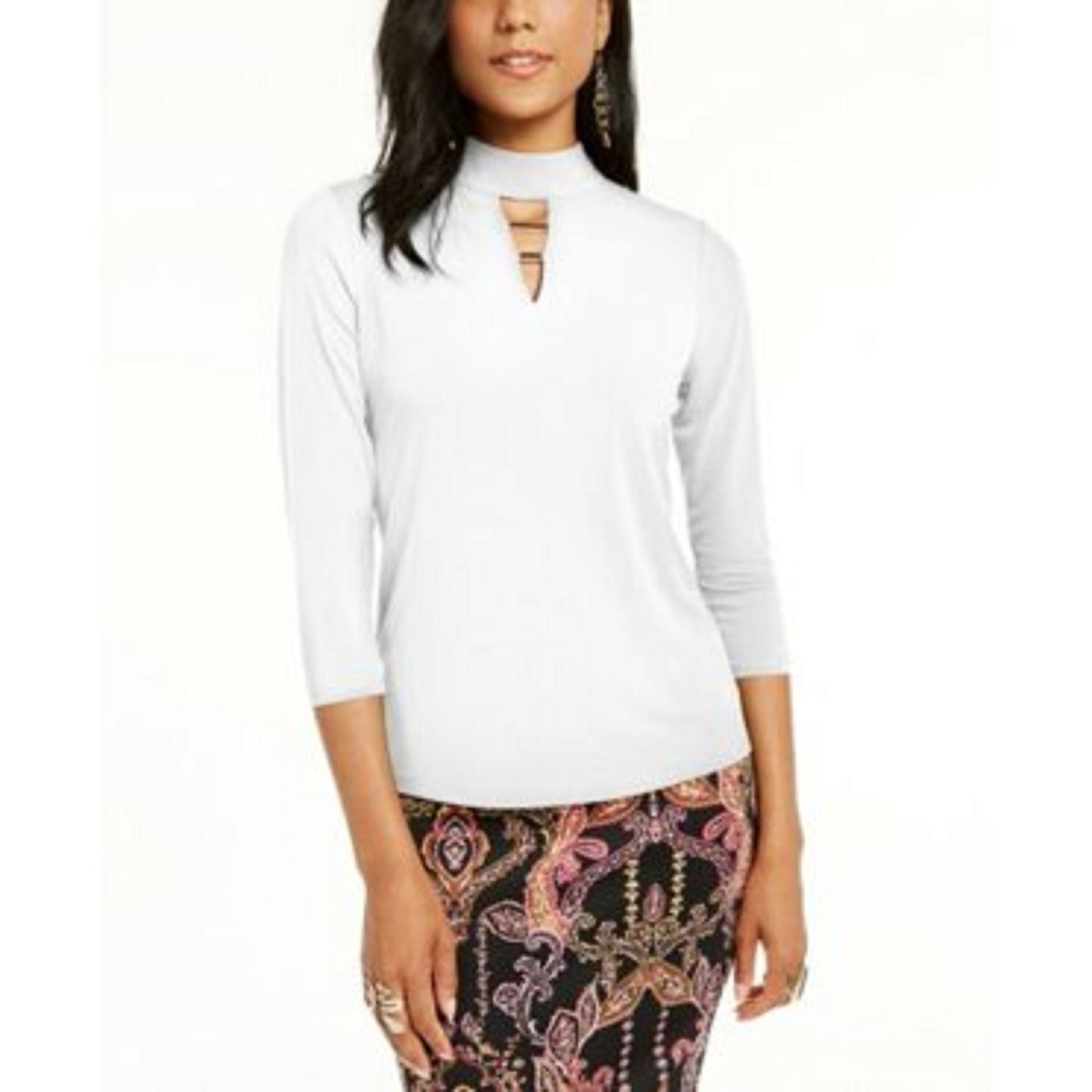 Thalia Sodi Top feminino com decote careca e acabamento em hardware, branco, tamanho extragrande