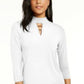 Thalia Sodi Top feminino com decote careca e acabamento em hardware, branco, tamanho extragrande