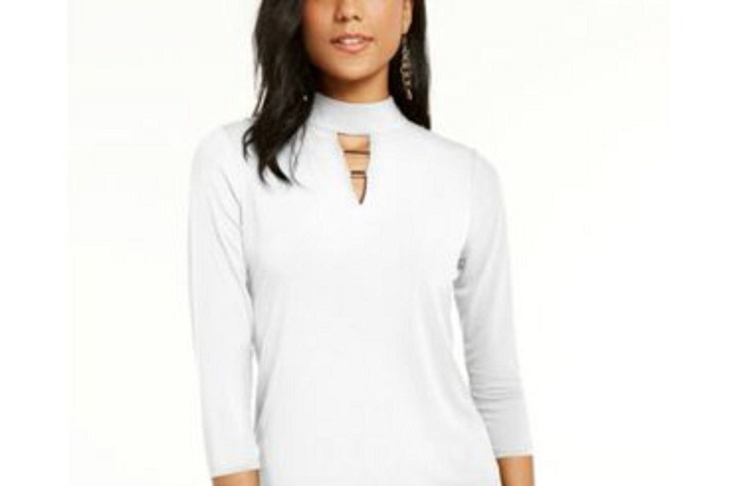 Thalia Sodi Top feminino com decote careca e acabamento em hardware, branco, tamanho extragrande