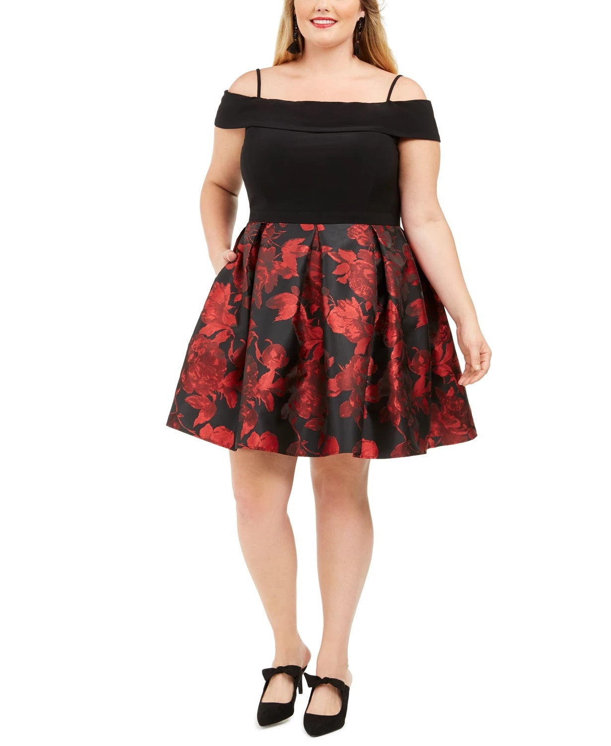 Vestido feminino moderno plus size Morgan &amp; Company, ombro de fora, preto, tamanho 16W
