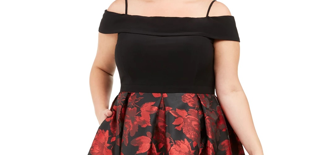 Vestido feminino moderno plus size Morgan &amp; Company, ombro de fora, preto, tamanho 16W