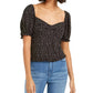 Ash &amp; Violet Top feminino com manga bufante e nó frontal e bolinhas, preto, tamanho extragrande