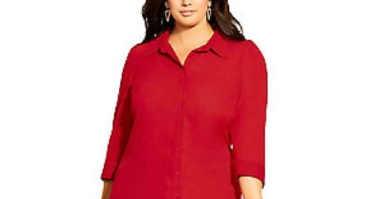 Camisa túnica feminina City Chic com botões frontais, vermelha, tamanho 18W