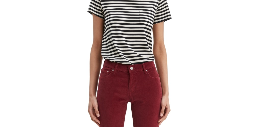 Calça jeans Levi's feminina de veludo cotelê com perna reta, vermelha, tamanho 18