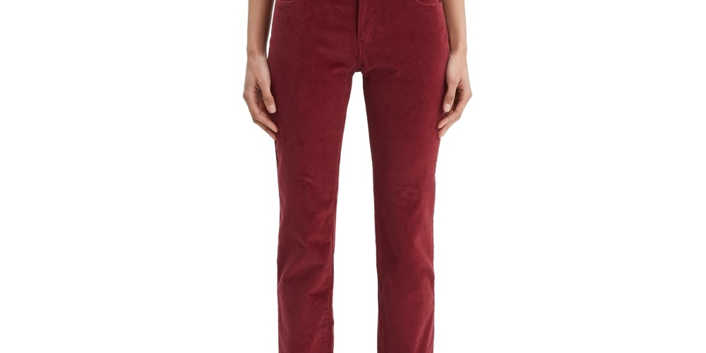 Calça jeans Levi's feminina de veludo cotelê com perna reta, vermelha, tamanho 18