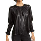 Blusa de couro sintético com franzido Current Air feminina, preta, tamanho pequeno