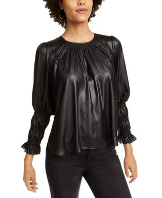 Current Air Women's Smocked Faux Leather Top Black Size Small