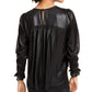 Blusa de couro sintético com franzido Current Air feminina, preta, tamanho pequeno