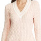 Suéter de malha de algodão Meren feminino Lauren Ralph Lauren, tamanho grande, branco