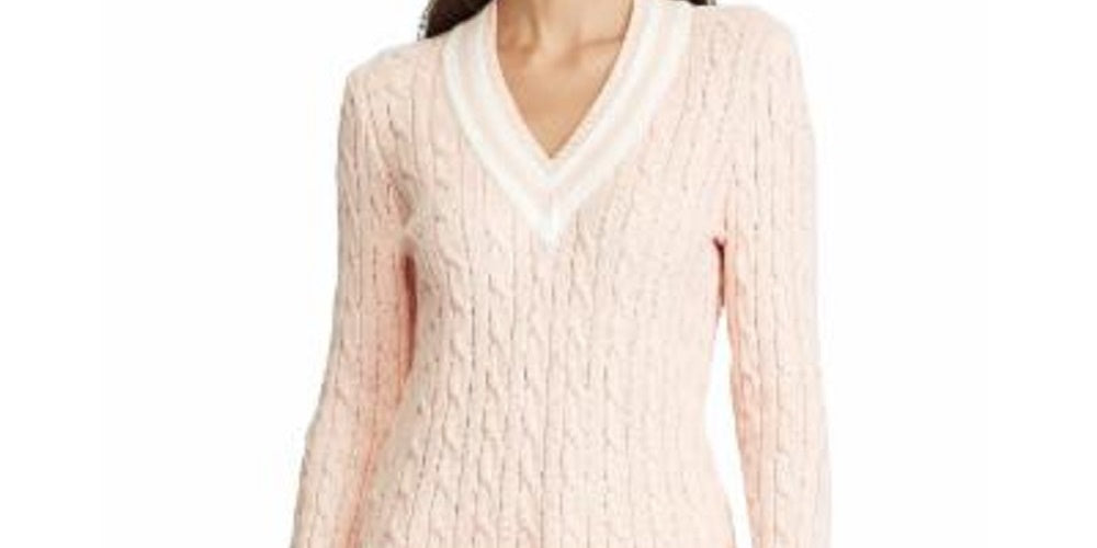 Suéter de malha de algodão Meren feminino Lauren Ralph Lauren, tamanho grande, branco