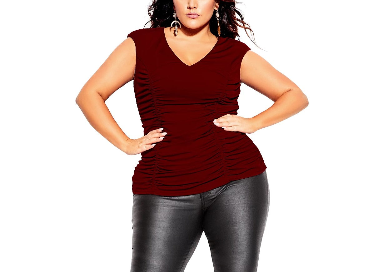 Blusa franzida plus size da City Chic feminina, vermelha, tamanho 20W