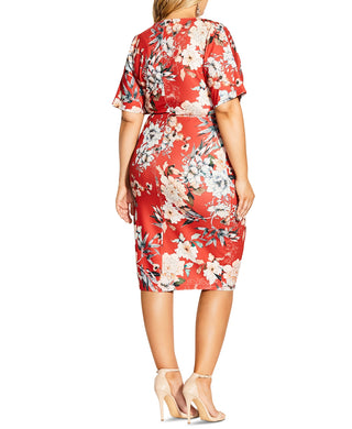 Vestido tubinho estampado torcido City Chic feminino, laranja, tamanho 22W